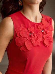 ZEYLAH 优雅3D立体花卉长裙 - 紅色 - 查看 1