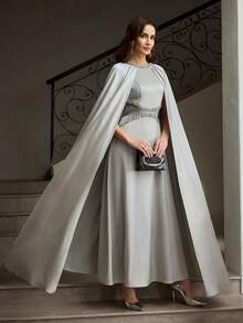 ZEYLAH 女士优雅水钻装饰披肩式连衣裙 - 灰色 - 查看 6