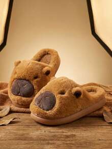 Dama pantuflas de felpa suave diseño animal punta cerrada suela gruesa estilo acogedor para uso en casa pantuflas - Marrón Caramelo - Ver 1