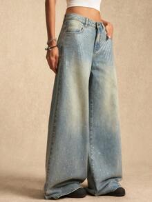 Easelle Women's Retro Low Waist Pockets Loose Fashion Versatile Jeans - Dark Wash - View 6