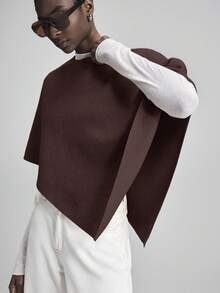 Ontre 2026春夏女士纯色羊毛混纺斗篷毛衣，简约优雅商务休闲通勤基础款上衣，适合办公室、教师、正式场合、夏季、情人节等场合。 - 棕色 - 查看 5