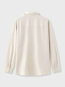 EASEVO Cămașă cu mânecă lungă, tricotată cu dantelă, în culori solide, mărime plus - Caisă - Vizualizare 10