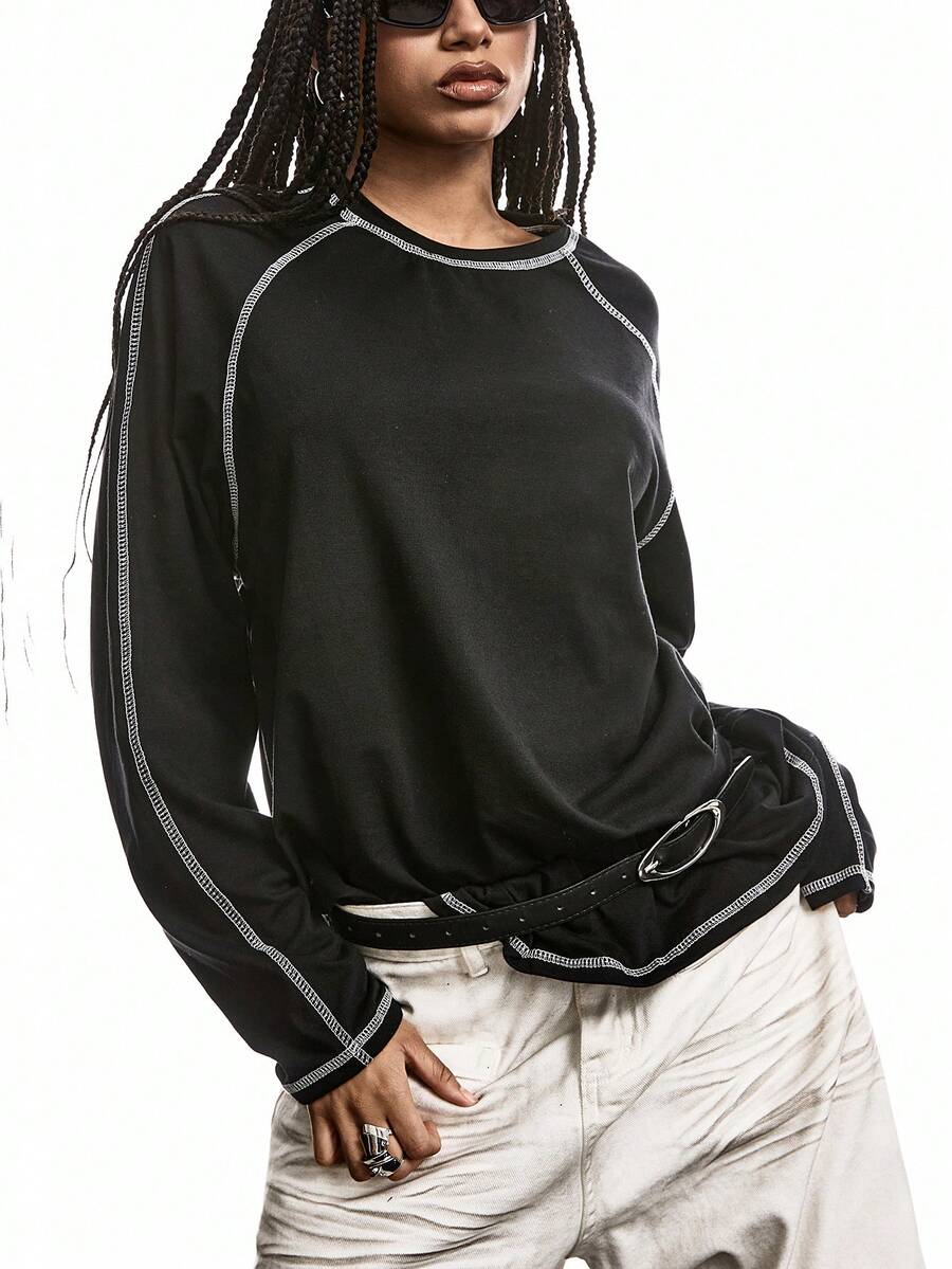 LYSMO 黑色背心,白色對比拼接車縫,威孚袖設計 - 黑色 - 查看 1