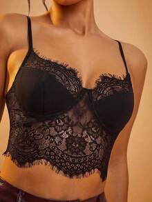 Hauture Top corset de encaje y cuero sintético - Negro - Ver 5