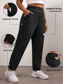 Rhythm Era Plus Size Casual Fashionable Versatile Solid Color Tapered Sports Pants Yoga Women Pants - Black - View 3