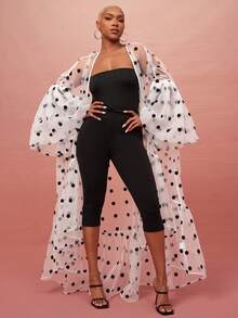 Vixey Sheer Polka Dot Organza Ruffle Maxi Duster - Multicolor - View 2