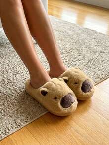Dama pantuflas de felpa suave diseño animal punta cerrada suela gruesa estilo acogedor para uso en casa pantuflas - Caqui poco profundo - Ver 2