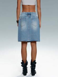 TRNVIE Women's Pocket Straight Loose Casual Versatile Denim Skirt - Blue - View 2