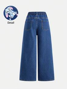 SHEIN 时尚休闲宽松水洗柔软爱心图案印花牛仔裤，适合少女夏季穿着