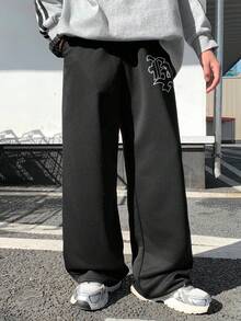 1 Piece Tween Boy Casual Sports College Straight Loose Black Trousers Suitable For Kids Outfits Toddler Boy Clothes Back To School Boys Set Suitable For Birthday Parties, Evening Parties, Performances, Weddings, Baptisms, Opening Ceremonies Daily Suitable For Daily Use Suitable For School Suitable For Travel Suitable For Sports Suitable For Spring And Summer Seasons - Black - View 3