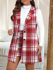 Vionelle Bộ vest và chân váy kẻ caro thanh lịch dành cho nữ cỡ lớn, thích hợp cho công sở. - Nhiều màu - Xem 3