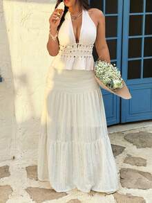 Sunnyshic Plus Size Women Sexy Backless Bohemian Style Shell Decor Camisole, Apricot - Apricot - View 6