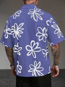 Manfinity Homme Men's Casual Button-Down Short Sleeve Printed Shirt - Blue - View 2