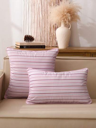 1个北欧简约粉色条纹装饰枕套，粉色图案柔软靠垫套，荷兰天鹅绒枕套，隐形拉链枕套，家居沙发装饰枕套，适用于客厅、卧室和餐厅装饰，尺寸：30*50厘米，45*45厘米