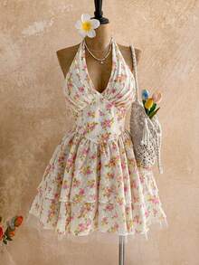 Soleia 女士度假连衣裙，浪漫波点碎花吊带荷叶边迷你连衣裙，适合海滩、海边、性感约会、假日、下午茶、婚礼季、派对、邮轮度假、城市度假、波西米亚风度假、音乐节等场合，可内穿或外穿，适合所有季节。 - 彩色 - 查看 8