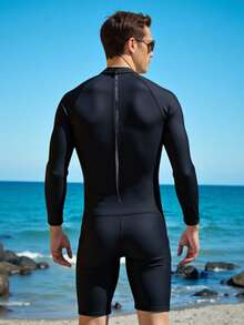 Manfinity Swimmode 男士沙滩度假休闲印花连体泳衣 - 黑色 - 查看 2