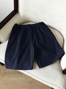 SWAVVY 针织休闲抽绳口袋短裤 - 藏蓝色 - 查看 2