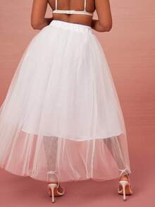 Vixey Black Double Layer Tulle Mesh Midi Skirt With Taffeta Lining - White - View 5