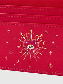 ROMWE Fairycore 日月星辰图案卡包零钱包 - 酒紅色 - 查看 2