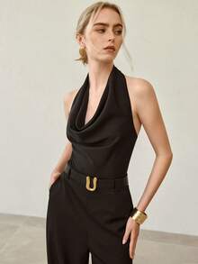 MOTF PREMIUM MONO CON CUELLO DRAPEADO, ESPALDA DESCUBIERTA Y CINTURA CEÑIDA, ELEGANTE Y MINIMALISTA, ADECUADO PARA COMMUTING Y USO DIARIO - Negro - Ver 5