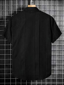Manfinity CasualCool 男士纯色前开襟休闲短袖衬衫 - 黑色 - 查看 2