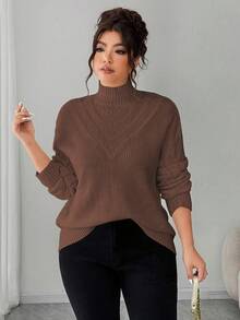 Elenzga pull femme grande taille col V couleur unie, hiver - Marron - Voir 8