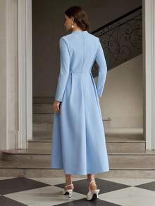 ZEYLAH Elegant Rhinestone Embellished Mid-Length Dress For Women - Blue - View 3