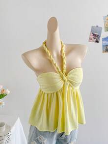 Soleia 女士度假浪漫豌豆绿露背吊带背心，适合海滩、海边、性感约会、海滩度假、假日、下午茶、婚礼季、派对、邮轮度假、城市度假、波西米亚风度假、音乐节等场合，可内穿或外穿，适合所有季节。 - 綠色 - 查看 5