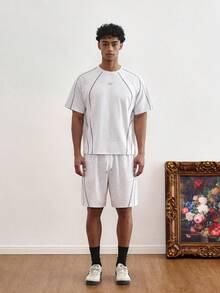 TOKVUE Conjunto de camisetas casuales para hombres con estampado y decoración de pespuntes, adecuado para uso diario y citas, un gran regalo para el novio - Gris - Ver 4