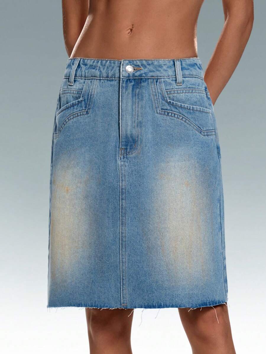 TRNVIE Women's Pocket Straight Loose Casual Versatile Denim Skirt - Blue - View 1