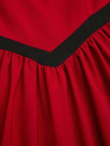 Sweetra 大码优雅复古可爱公主风甜心领蝴蝶结长袖撞色拼接长连衣裙，秋冬款 - 紅色 - 查看 7