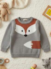 Suéter para niño gris con diseño de zorro, tejido suave y cálido, ideal para el invierno y uso diario. Perfecto para niños, combina con jeans o pantalones, manga larga y estilo divertido. Añade comodidad y encanto a cualquier outfit para escuela, juegos o ocasiones especiales. - Gris - Ver 2