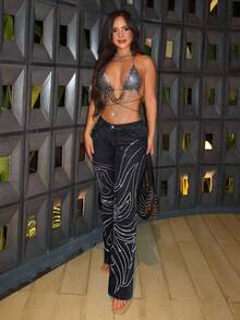 Jeanoix Women's Low Waist Slim Fit Rhinestone Embellished Pocket Fashionable Versatile Jeans - Black - View 5