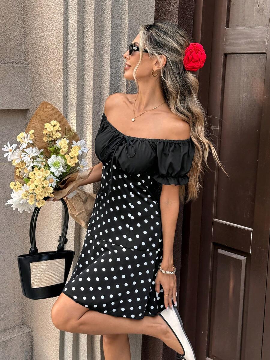 SHEIN PariChic Women's Elegant Off Shoulder Patchwork Dress - Black and White - View 1