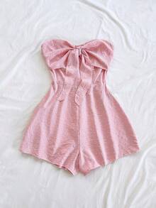 Soleia 女士春夏度假嘉年华邮轮风蓝色水彩印花扭结露背连体裤，宽松版型，适合派对、约会、情人节、叠穿 - 粉色 - 查看 3