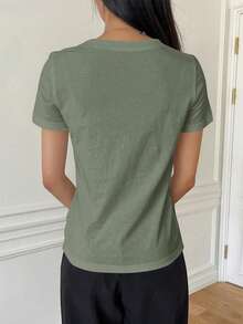 Playera casual de mujer con estampado floral azul – confortable, fresca y con estilo - Verde Oliva - Ver 2