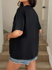 SHEIN Maternity Loose Fit Round Neck Short Sleeve Nursing Top - Black - View 7