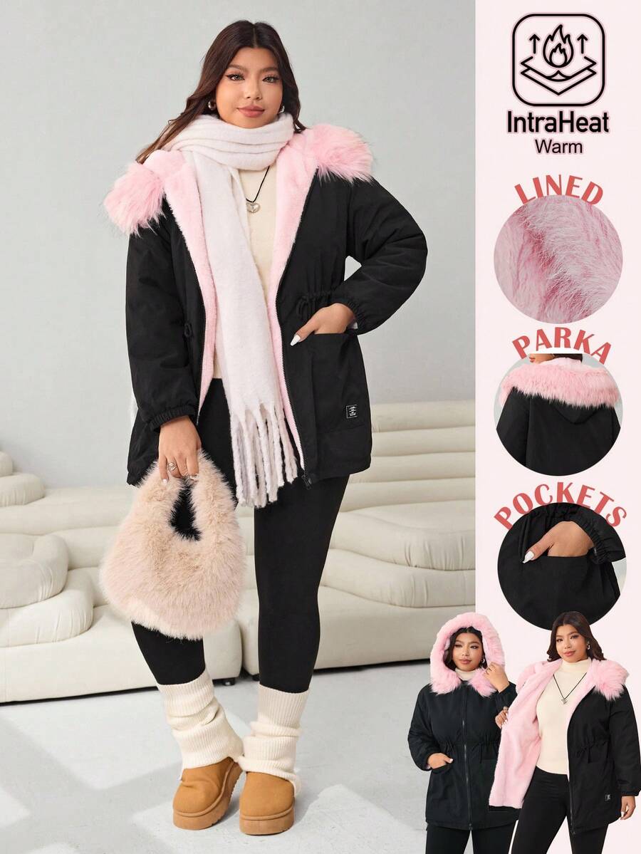 Solflare Plus Size Women Thermal Lined Hooded Jacket, Autumn/Winter - Black - View 1