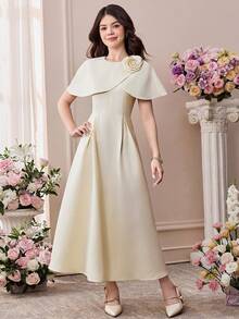 Pitira Đầm 2 trong 1 bằng vải chiffon thêu hoa dành cho thiếu nữ - Màu be - Xem 4