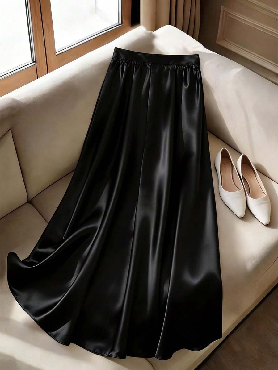 SHEIN 2件套少女褶皱腰身黑色亮片修身迷你裙