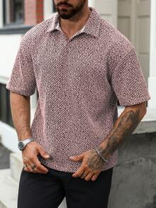 Manfinity Homme Herren Große Größen Reife Lässig Gestreifte Poloshirts, Herren Häkel Shirts, Strickshirts, Kubanisches Hemd - Verschiedenfarbig - Übersicht 3