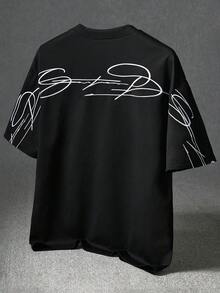 STYNVO Men's Street-Style Popular "Freedom" Signature Graphic Embroidered T-Shirt, Suitable For Outdoor Music Festivals, Casual Outings, Gifts For Boyfriend/Husband, Anniversary Gifts, Black Crew Neck Tee Men Mens Street Wear Shirt Mens Oversized Graphic Tee Mens Drop Shoulder Tee Mens Oversized T Shirt - Black - View 4
