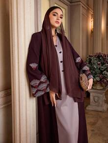 SHEIN Najma Vestido casual árabe de mujer con diseño de botones y cuello en V de color contrastante - Multicolor - Ver 4