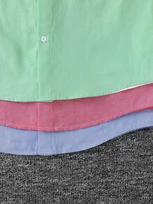 SHEIN 3件套儿童青少年男童休闲舒适撞色纯色立领宽松短袖梭织衬衫套装，买二送一，包含白色衬衫、蓝色衬衫、粉色衬衫，适合春夏、郊游、情人节、约会、旅行、度假、家庭聚会、返校、婚礼、正式活动、运动、生日派对、洗礼等场合。 - 彩色 - 查看 7