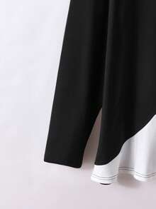Lacomfia Damen Oversize Kontrast-Farbige Strick-Textur Knopf-Vorder T-Shirt, Lässig Homewear für Herbst/Winter - Schwarz und Weiss - Übersicht 4