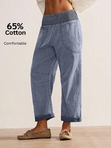 Bohemela 女士休闲纯色梭织宽松低腰裤，秋冬波西米亚风格