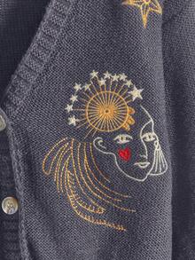 ROMWE Grunge Punk 复古心形图案和星月刺绣宽松短款针织开衫 - 灰色 - 查看 3