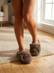 Dama pantuflas de felpa suave diseño animal punta cerrada suela gruesa estilo acogedor para uso en casa pantuflas - Marrón grisáceo - Ver 5