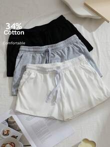 SHEIN EZwear 3 件装女式休闲运动短裤（带口袋） - 彩色 - 查看 7