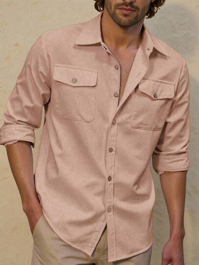 Manfinity Homme قميص رجالي أبيض فضفاض بأكمام طويلة وتصميم جيبين من مانفينيتي، قميص رجالي أبيض كاجوال للأعمال. قميص رجالي أبيض بجيب. قميص رجالي أبيض بأزرار. قميص كاجوال بجيبين. طراز أكمام طويلة، مناسب للرجال. للخروجات الكاجوال، التنقل للعمل، يمكن ارتداؤه بمفرده أو كبلوزة داخلية. هدية للحبيب/الزوج، هدية للذكرى السنوية، خريف